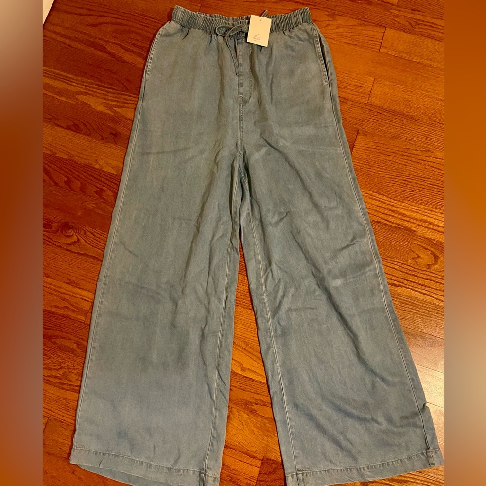 Casual Wide Leg Denim/ Chambray Pants